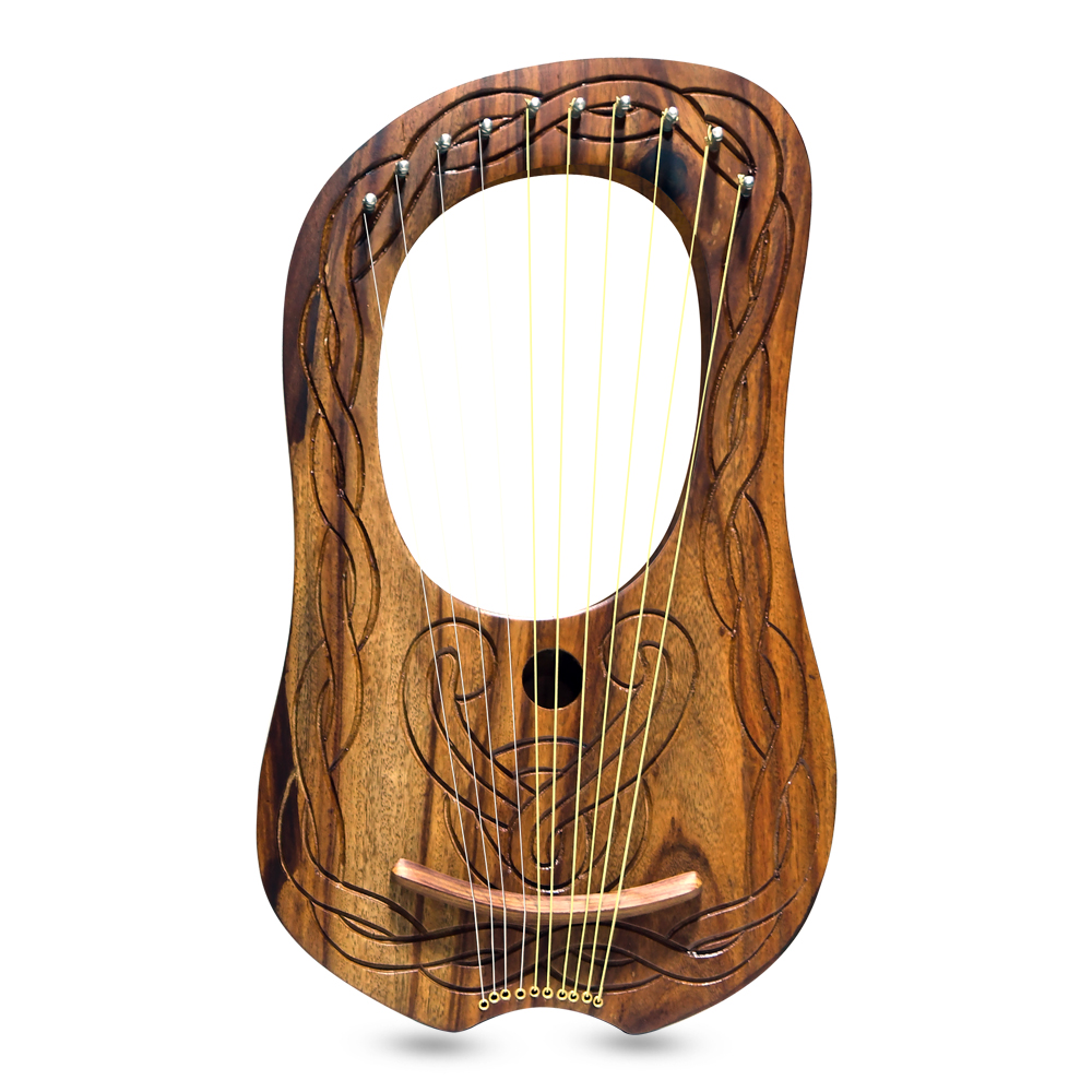 Lyre Harp Sheesham Wood 10 Metal String/Lyra Harp 10 Strings Black Celtic Design 